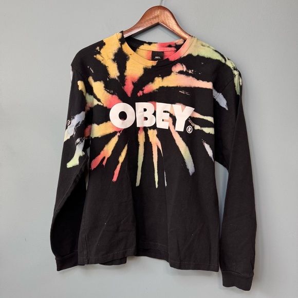 Obey Bold Long Sleeve Black Firecracker Multi Tie Dye Shirt. NWT. Women’s Small - Picture 1 of 12